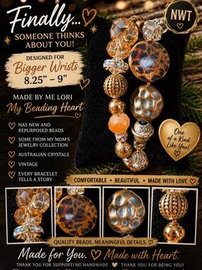 Elegant Bracelet Gold and Brown Animal 🦒 Print for Bigger Wrist 81/4” -9 “ 💋